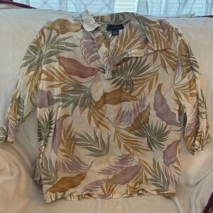 Tahari 3X 100% Linen Tropical Palm Leaf print Tunic Excellent blouse lightweight
